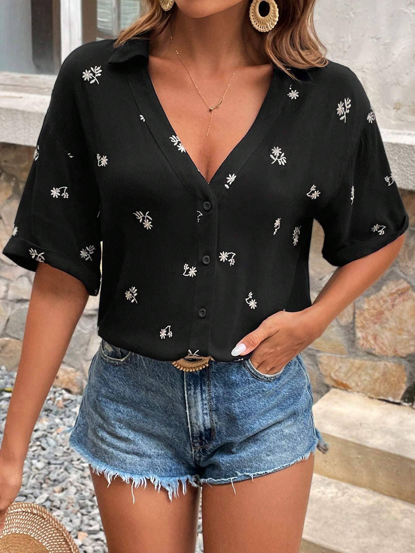 Flarix - Wholesale Button Down Shirt - Women's - shirt navy blue top office wear casual women shirt5