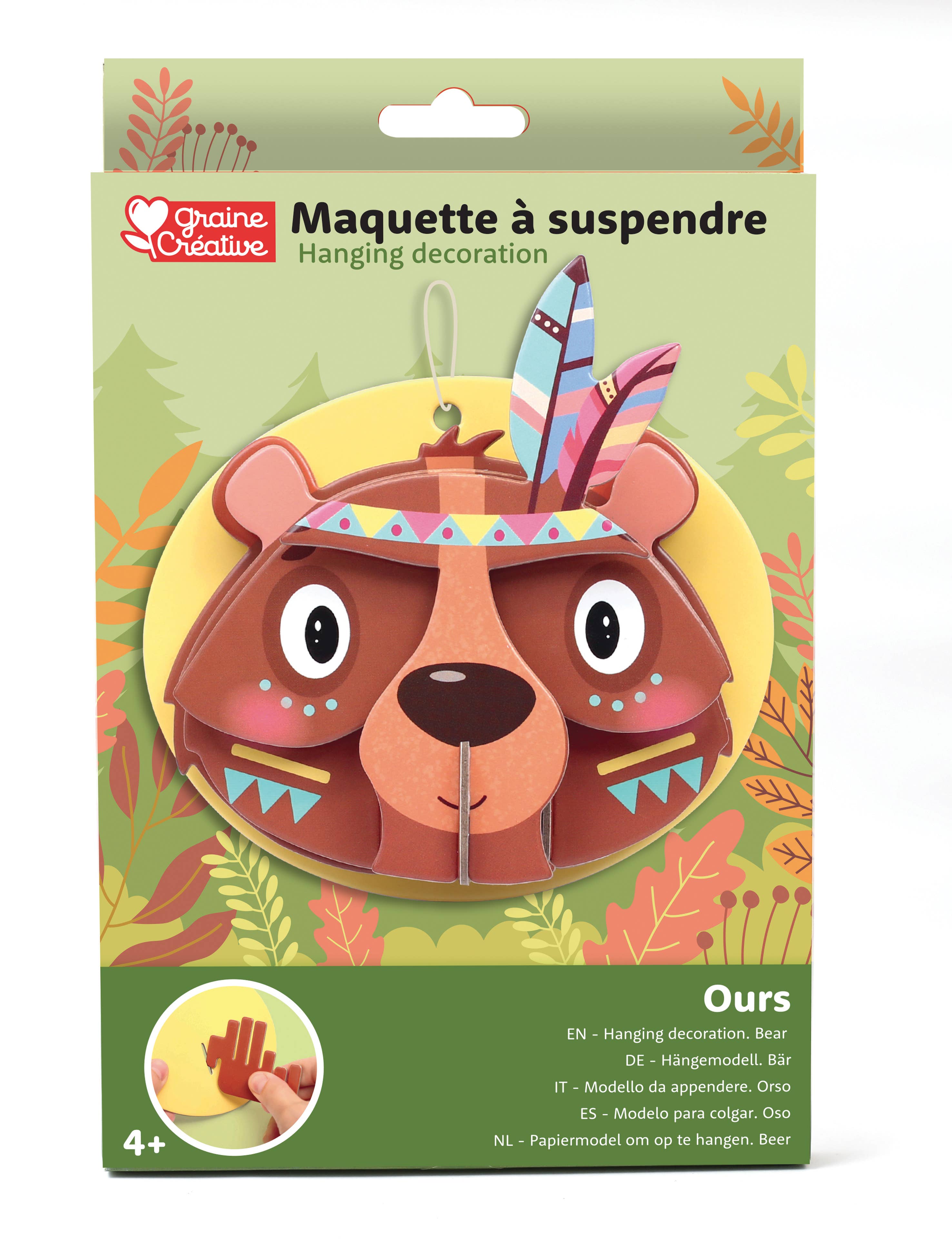 Graine Créative - Venta al por mayor Kit de manualidades - Niños - MAQUETA COLGANTE OSO 3D CARTÓN0