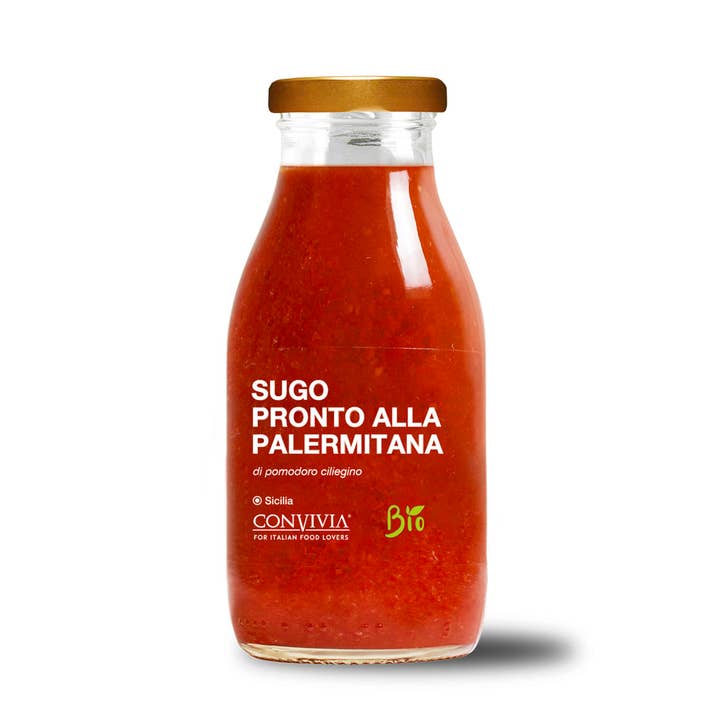 CONVIVIA for italian food lovers - Vente Sauces pour pâtes - Sauce tomate cerise bio de style Palermitana prête 250g