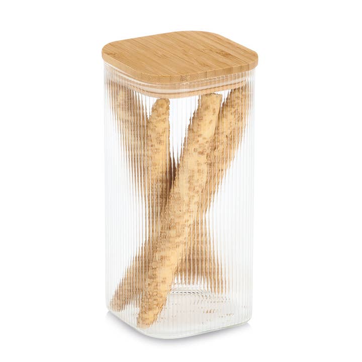 Transparent Light Brown Storage jar with bamboo lid, 1500 ml for wholesale on Faire2