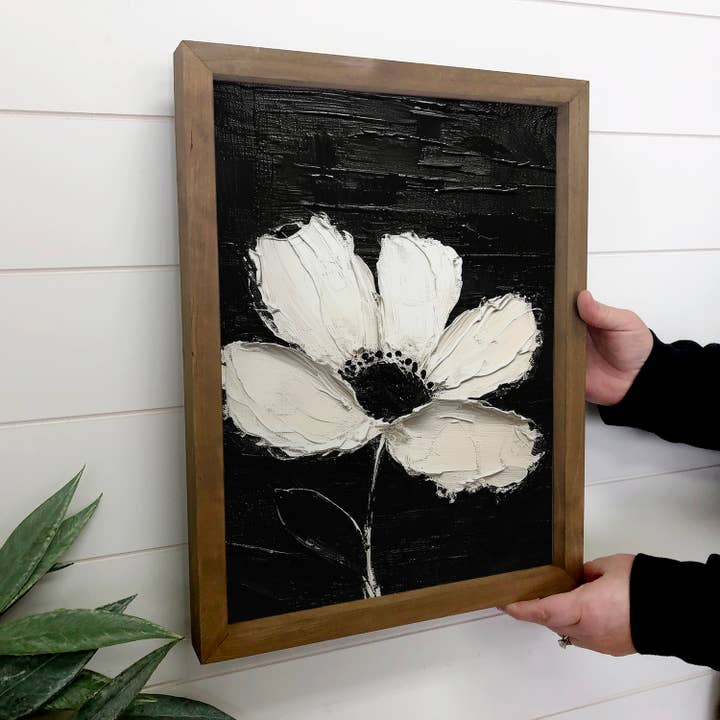 Hangout Home - Wholesale Art Print - Black and White Single Flower - Flower Canvas Art - Framed