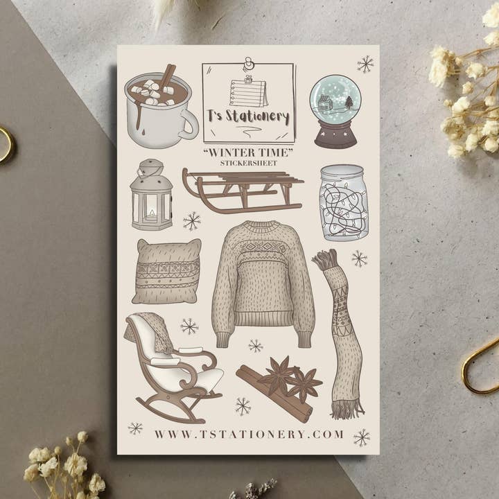 "Winter Time" Sticker Sheet for wholesale by T's Stationery