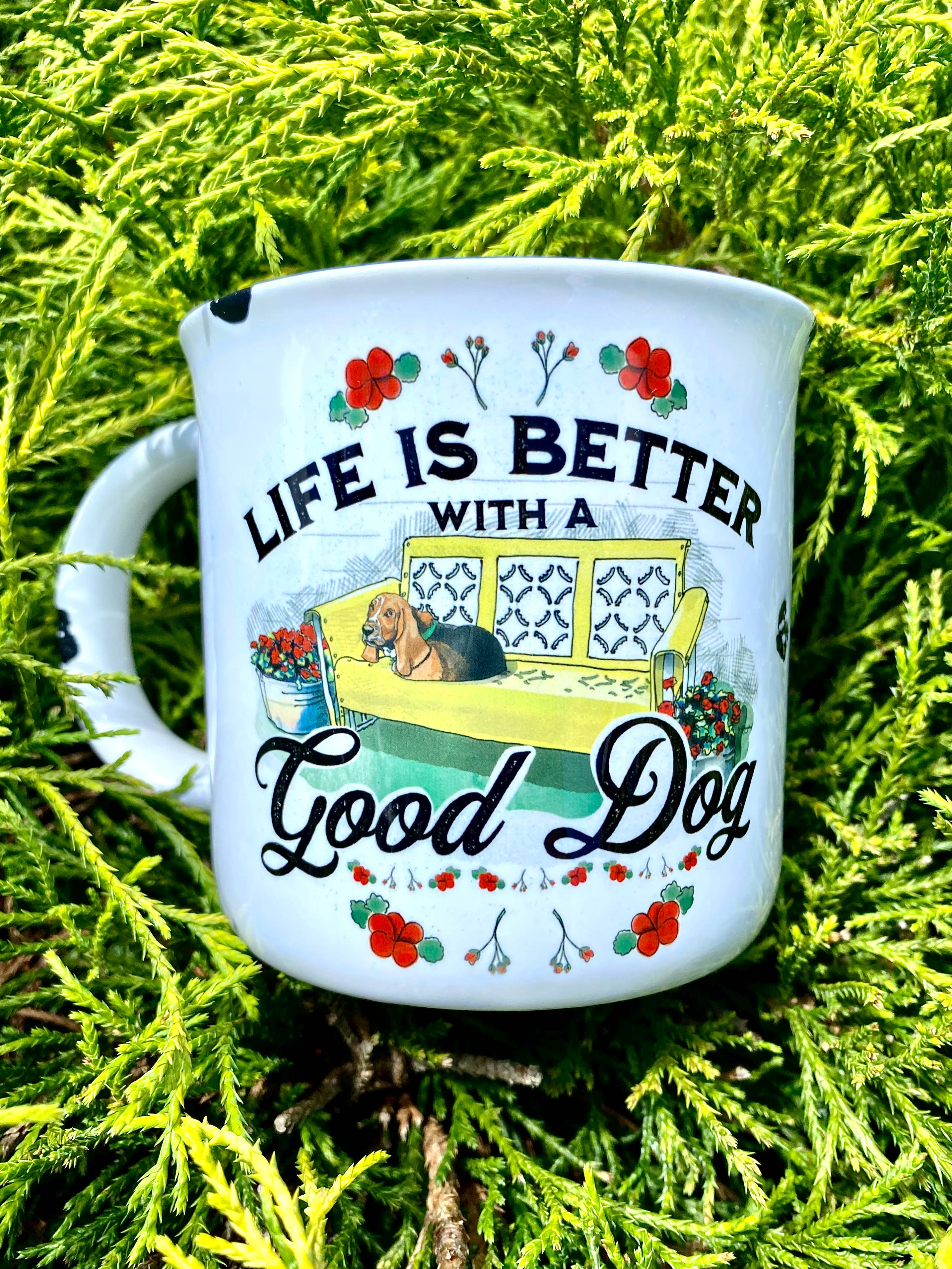 Sweetgum Studio - Wholesale Coffee Mug - Stoneware Distressed Mug with Blue Trim 14 oz.6