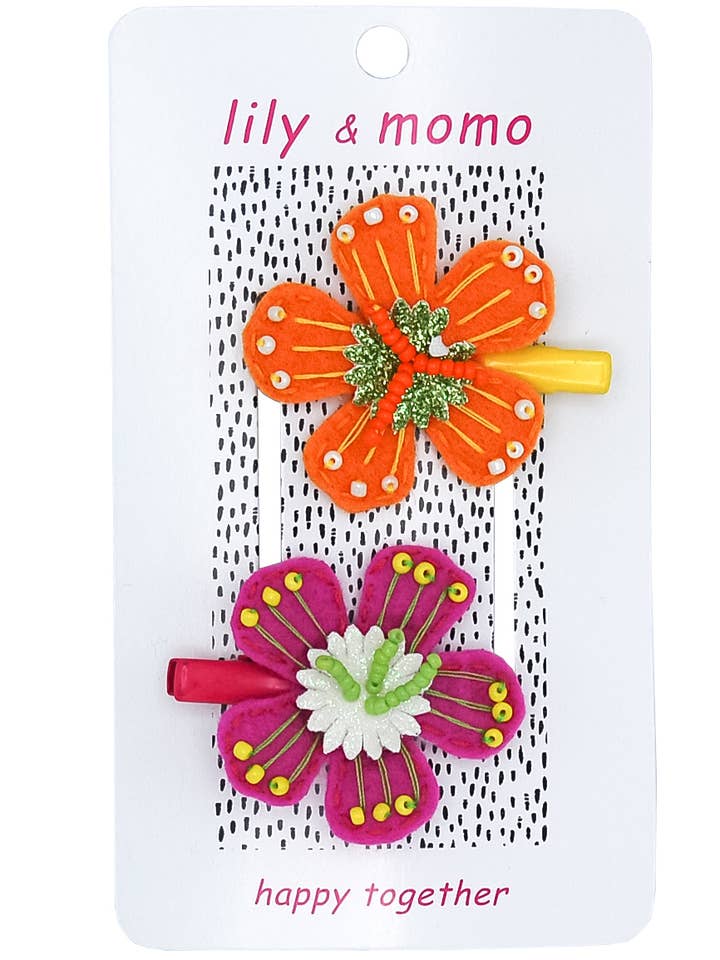 Hawaiian Flowers Hair Clips- Orange and Pink for wholesale by Lily and Momo