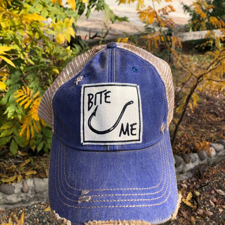 Vintage Life - Wholesale Trucker Hat - Unisex - Bite Me Royal Blue Distressed Trucker Hat Baseball Cap2