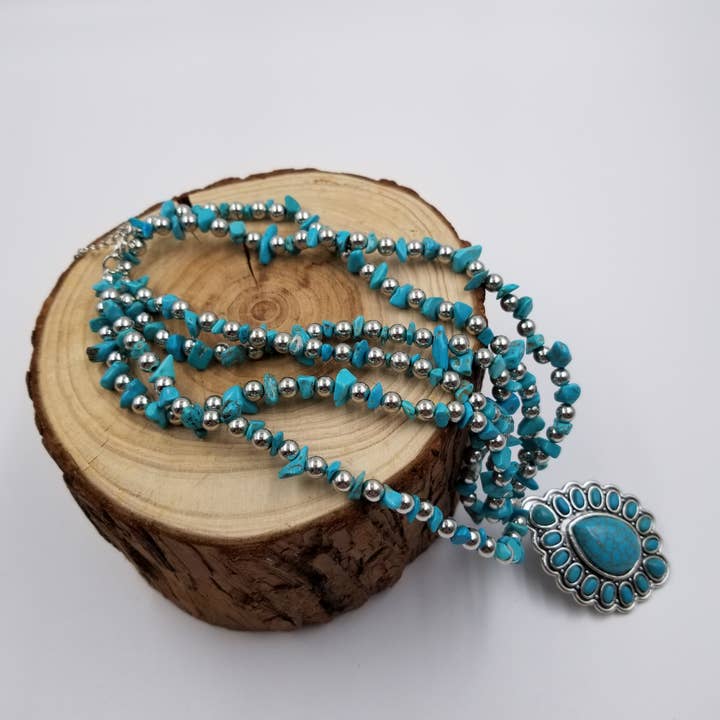 CHAKRA JEWELRY – Colar pingente/pendente por atacado – Colar Boho Medieval Multicamadas com Turquesa2