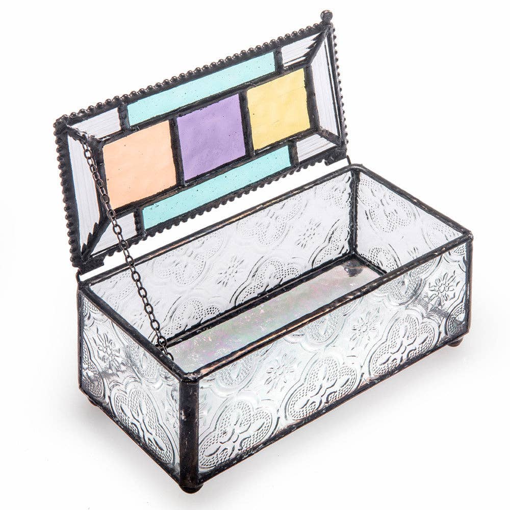 J Devlin Glass Art & Bert Anderson Collection - Wholesale Jewelry Box/Organizer - Box 864 Pastel Multi Colored Glass Box2