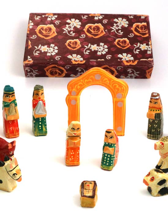 Indian Benares Arch Nativity Set - 17 piece for wholesale by Pilgrim Imports