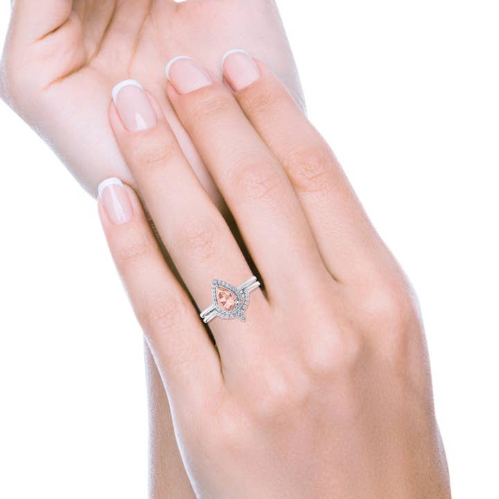 Two Piece Teardrop Engagement Ring Simulated Morganite CZ for wholesale on Faire