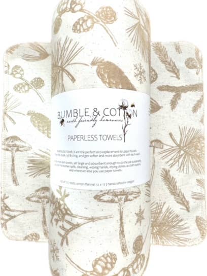 Winter Mushroom & Pines Paperless Towels || Rolled on Tube for wholesale by Bumble & Cotton