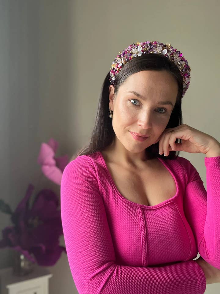 Pink & Purple Flower Crown™ - Bloemenkroon in roze en paars voor wholesale door Preciuspearls