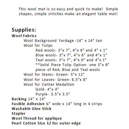 Traditional Primitives - Wholesale Craft Sewing Kit - Tulip Time Wool Applique Pattern1