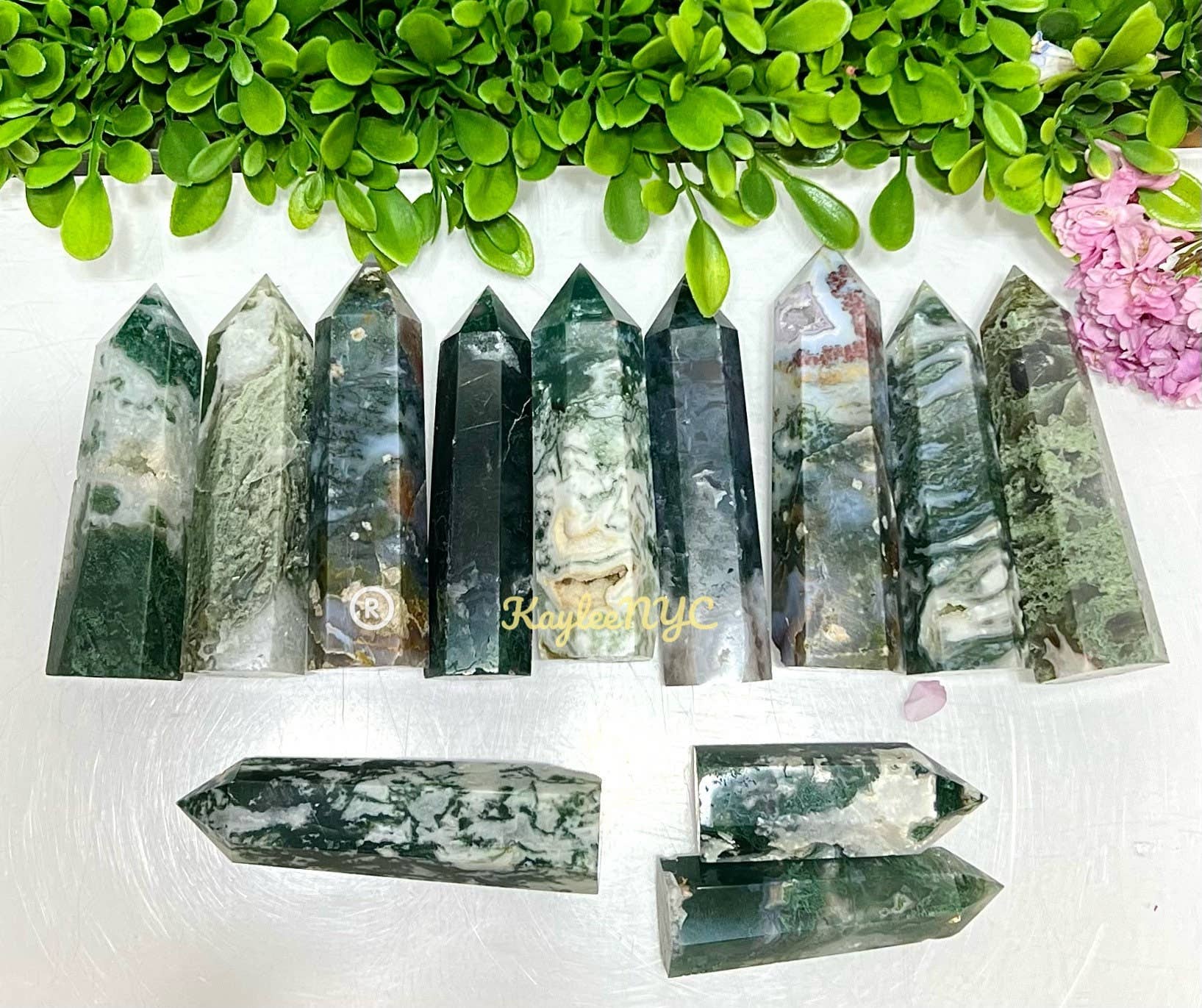 KayleeNYC - Wholesale Spiritual Stone/Crystal - 2 lbs Natural Moss Agate Obelisk Tower Point3