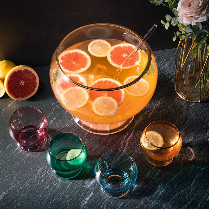 The Wine Savant / Khen Glassware - Wholesale Punch Bowl - Colorful 3 Gallon Punch Bowl with 4 10oz Glasses Set & Ladle5