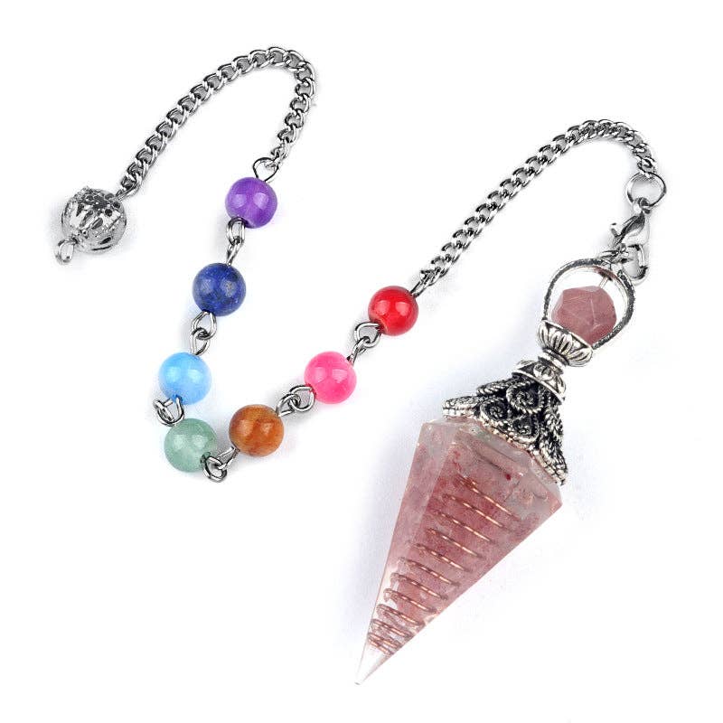 Mio Queena - Wholesale Spiritual Stone/Crystal - Hexagonal Cone Gravel Pendulum with Chakra Chain - CS11