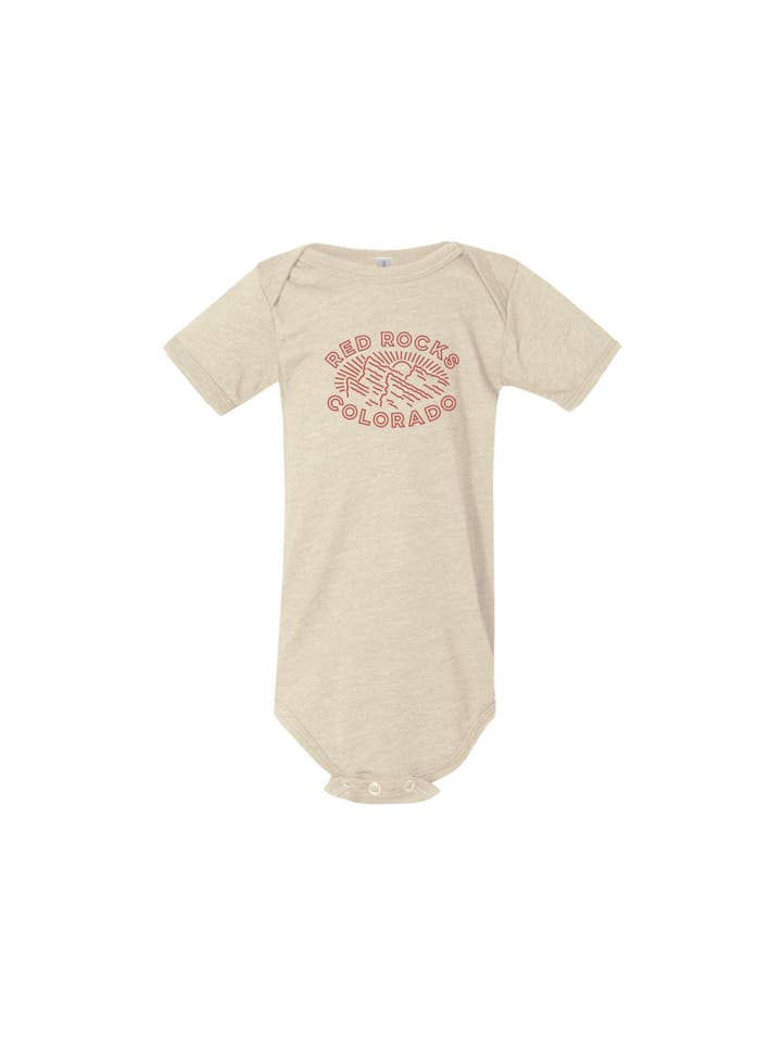 Red Rocks Colorado Baby Onesie for wholesale by Buffalo Mountain Print + Supply