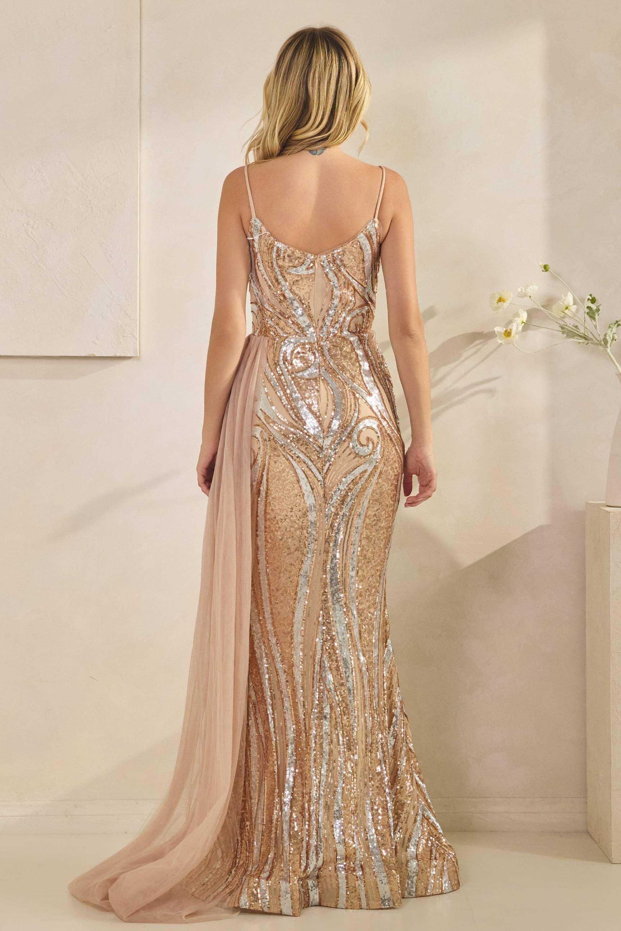 CHAMPAGNE Sequin side ruffed dress S#3758 for wholesale on Faire4