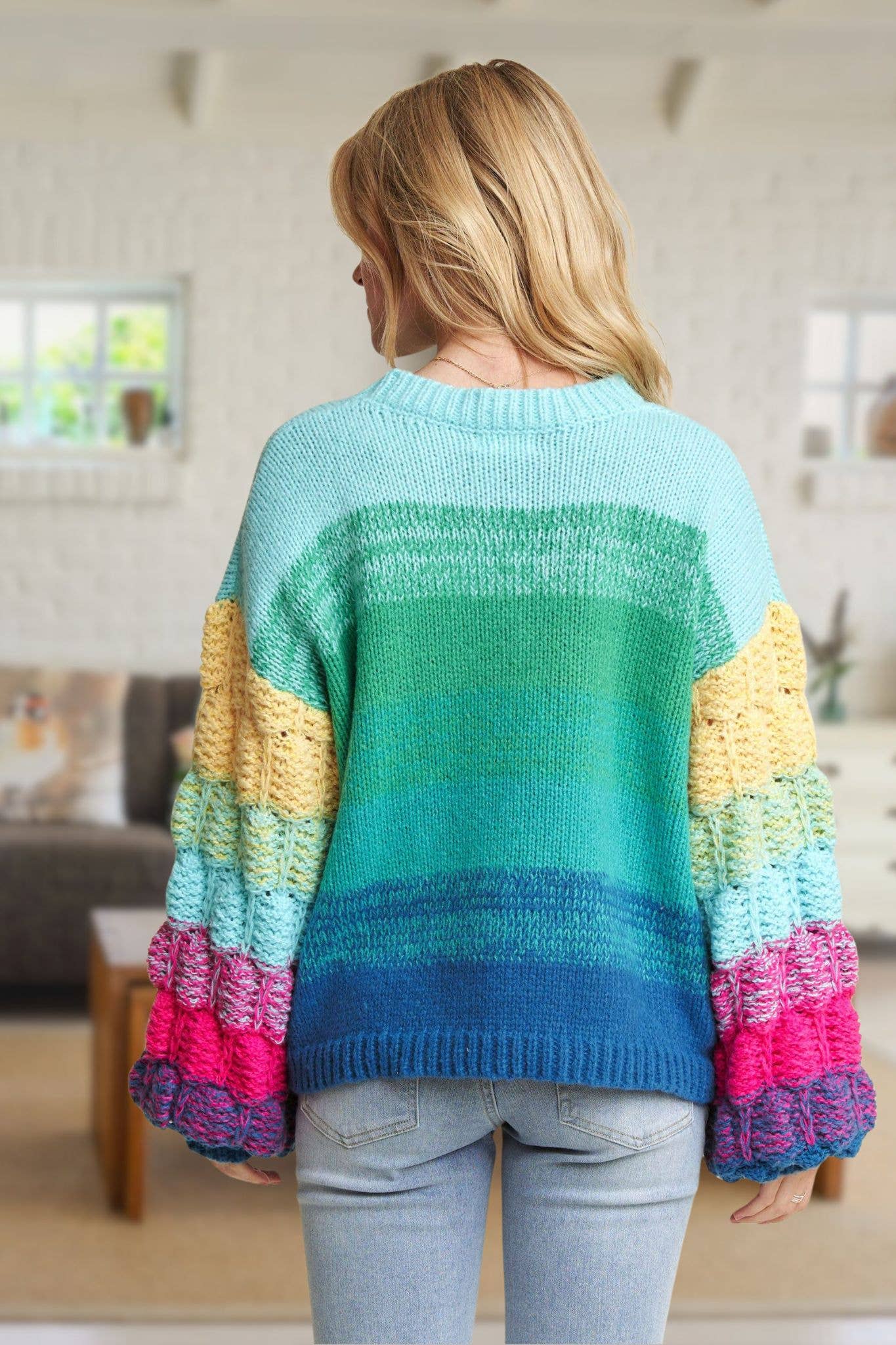 ADORA LA - Wholesale Knit Sweater - Women's - CESW3600 - PUFF SLEEVE OMBRE SWEATER TOP10