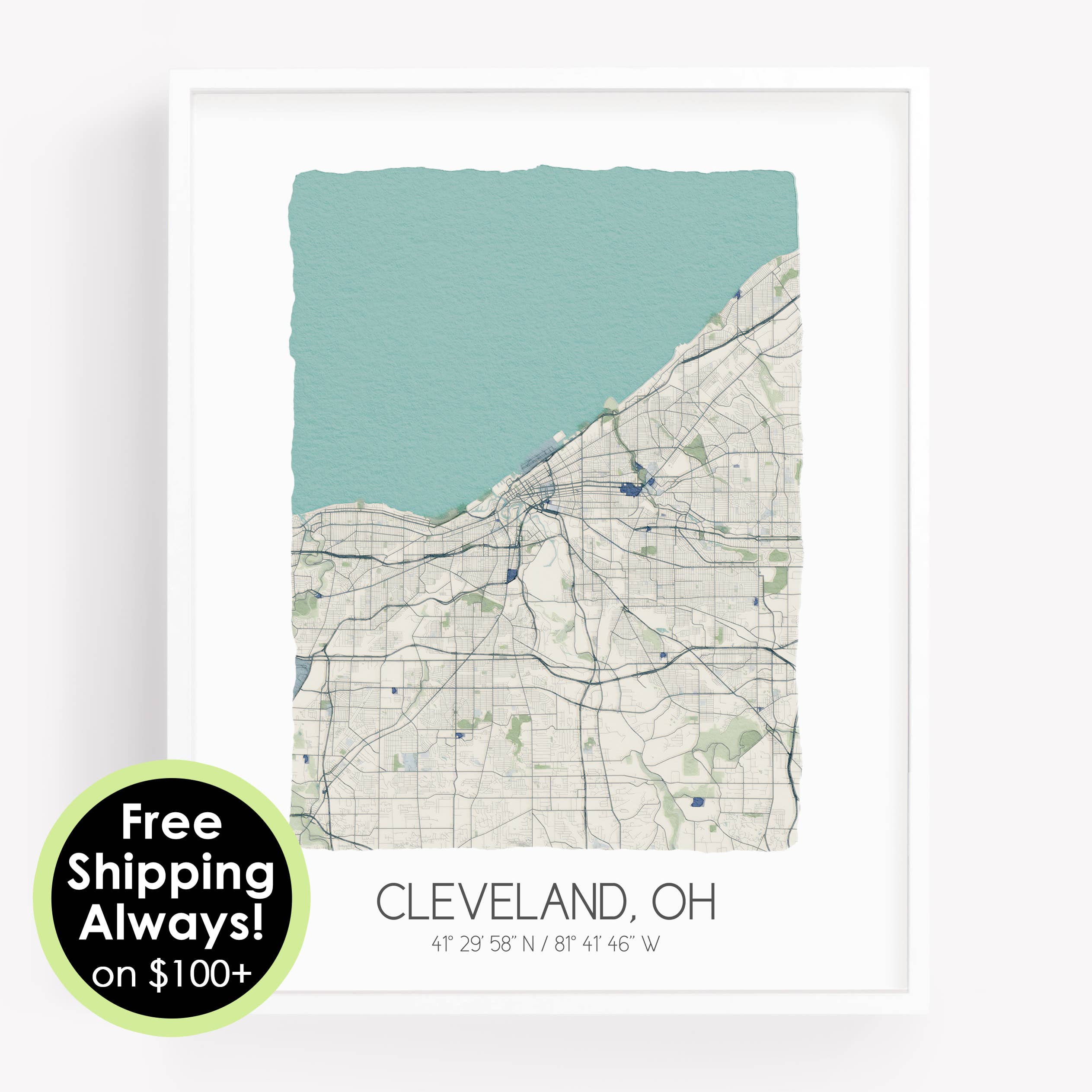 Sparks House Co. - Wholesale Art Print - Cleveland Ohio Map - Watercolor City Map Wall Art - Custom2