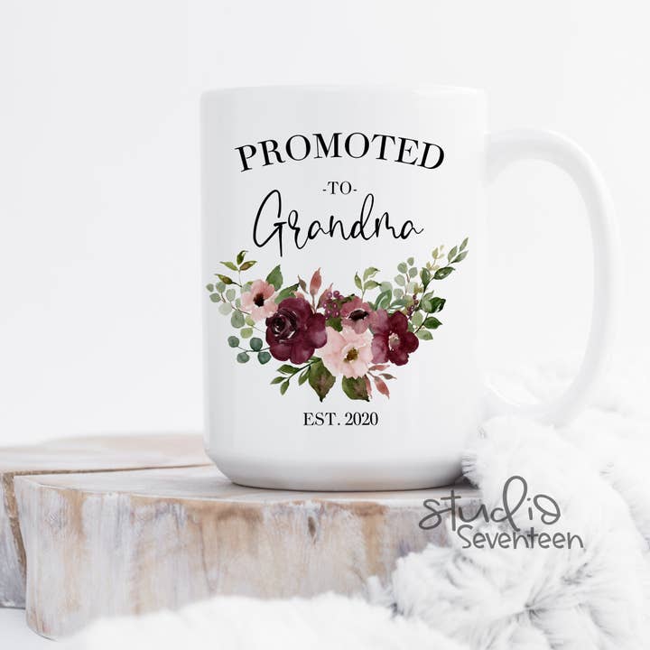 Promoted to Grandma Floral Mug for wholesale by Studio Seventeen
