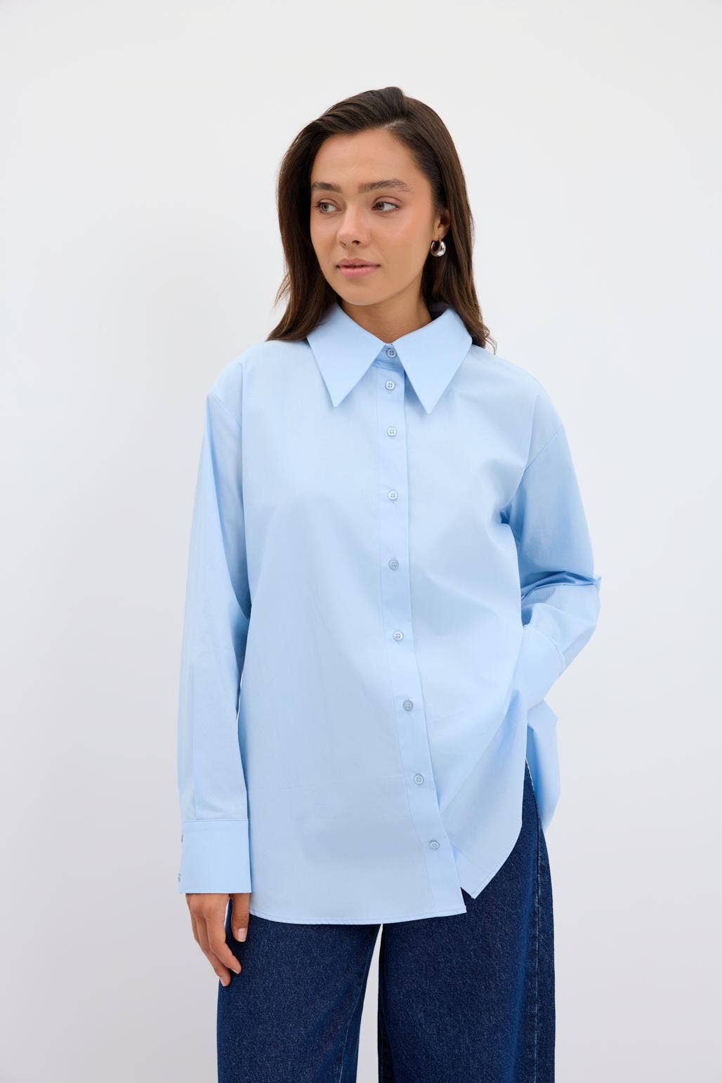 Kadriye Baştürk - Wholesale Button Down Shirt - Women's - Cotton Basic Shirt Blue0