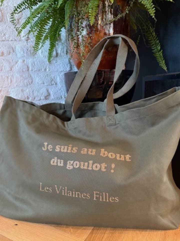 XXL cotton bag "I'm at the end of my rope" khaki color for wholesale by Les Vilaines Filles