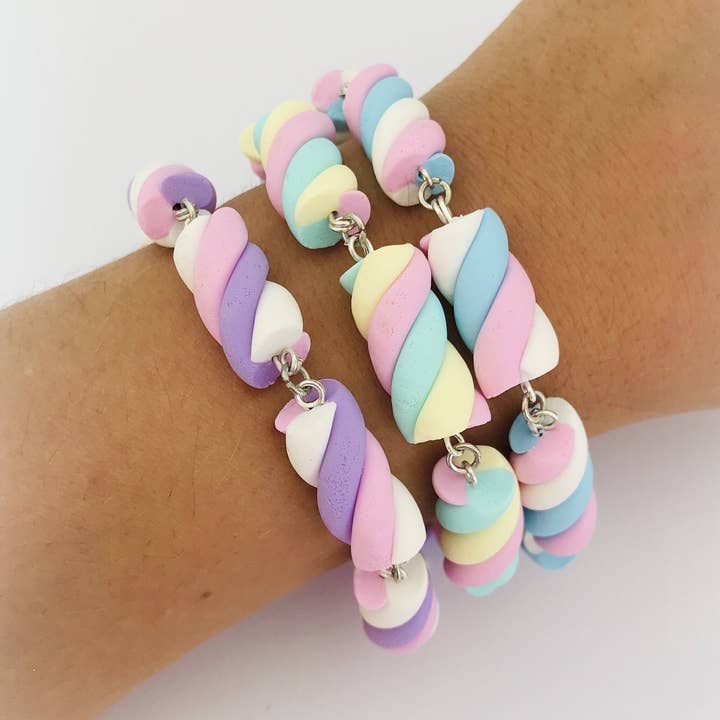 Polymer Clay Marshmallows Charm Bracelet for wholesale by Sweets & Pearls