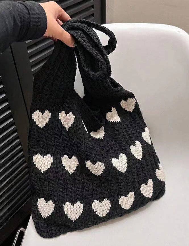 Sweetkama - Wholesale Tote Bag - Women's - Ladies Knit Heart Shpaed One Shoulder Tote Bag SKAB41090