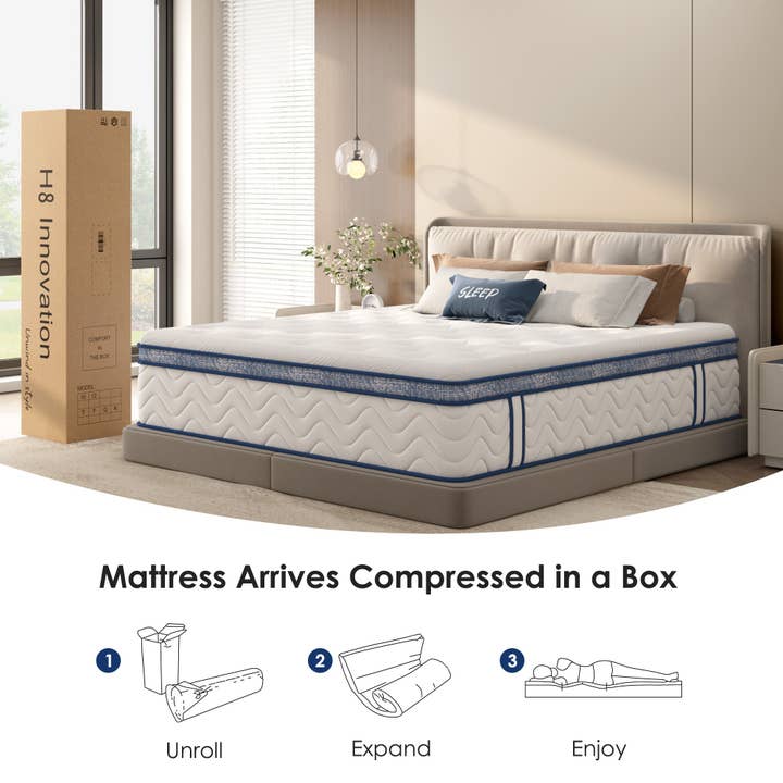 39F Inc. - Wholesale Bed - Full Size Mattress,12 Inch Hybrid Mattress, Individually Pocketed Innerspring, Medium Firm4