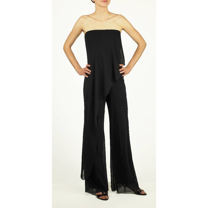 Tuta senza spalline MAXIMA con sovrapposizione - Nero per la vendita all'ingrosso da parte di Elana Kattan