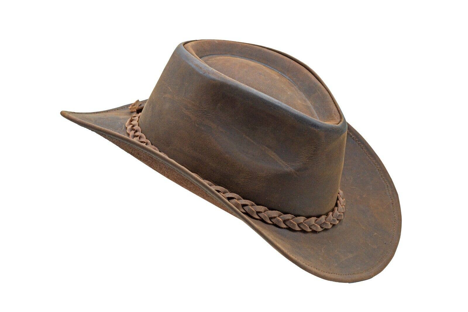 Hadzam - Wholesale Cowboy Hat - Unisex - Unisex Brown Shapeable Western Leather Outback Cowboy Hat4