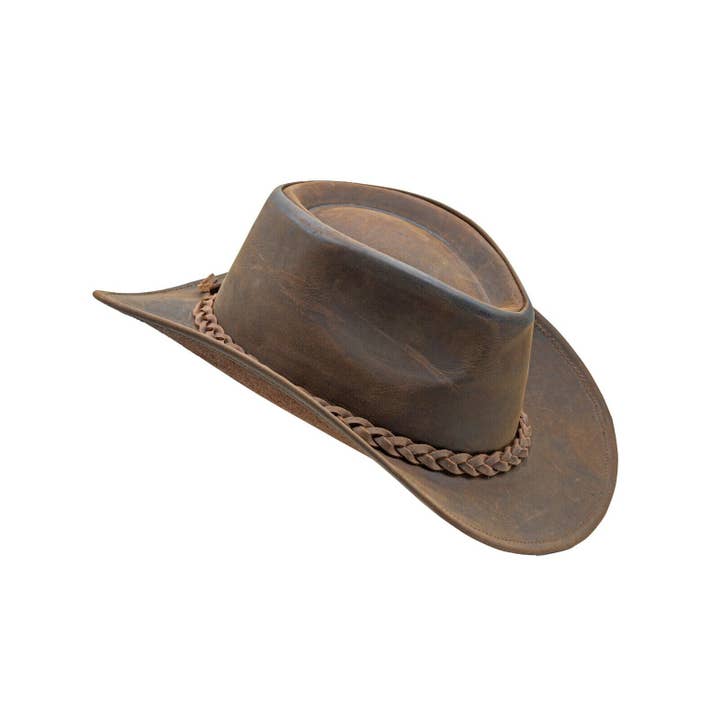 Hadzam - Wholesale Cowboy Hat - Unisex - Unisex Brown Shapeable Western Leather Outback Cowboy Hat4