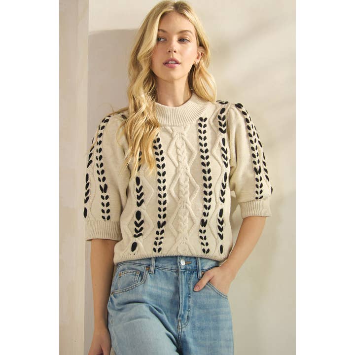 cream HARPER THREADED KNIT SWEATER (ST8001) for wholesale on Faire3