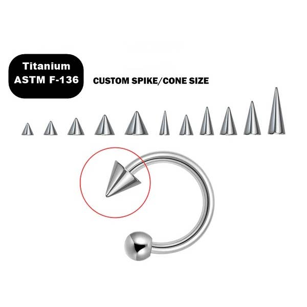 TITANIUM - HELIX RING SPIKE/CONE & BALL,SPIKE HORSESHOE RING for wholesale by Bodytrend