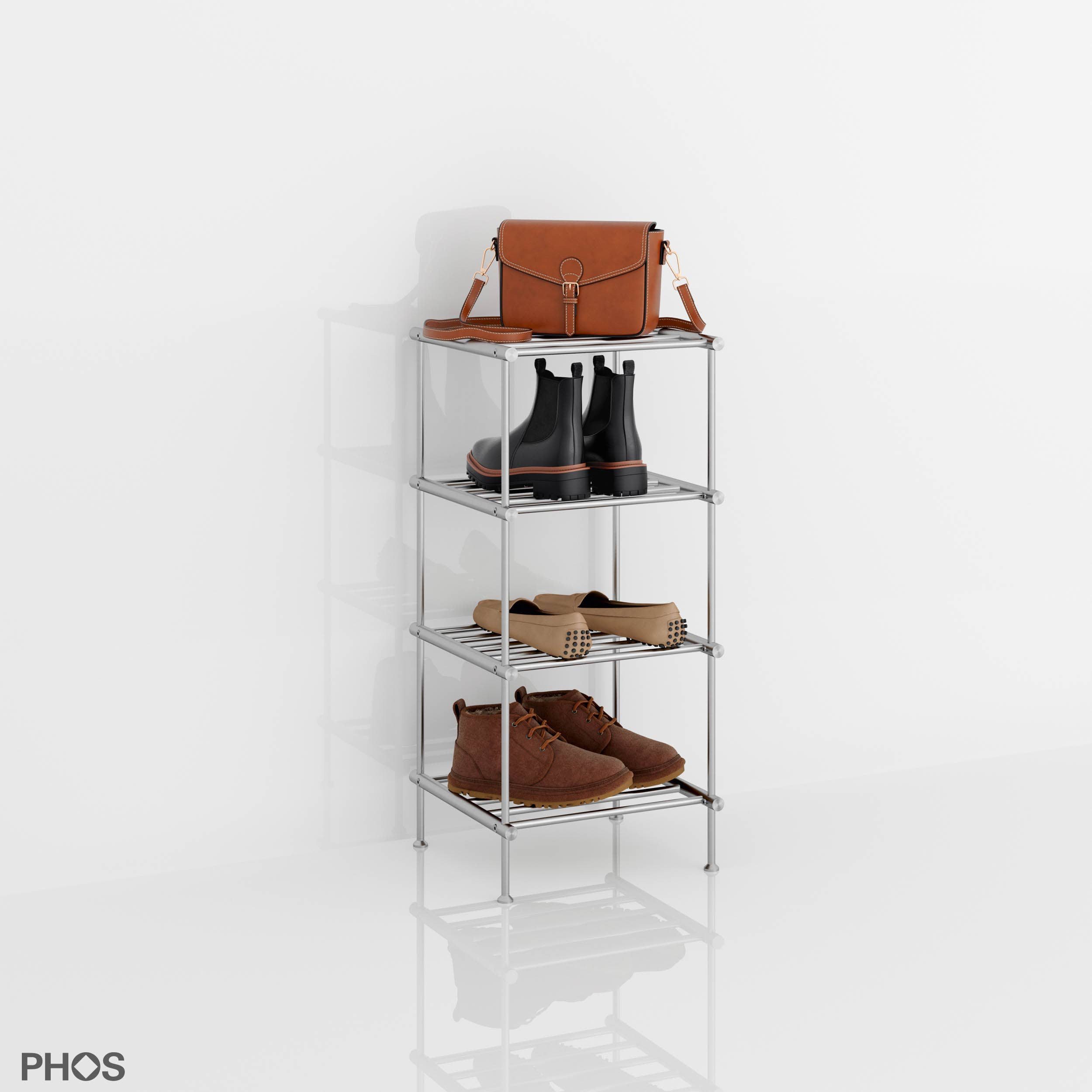 PHOS Design GmbH - Wholesale Shoe Rack - Narrow high shoe racks made of solid stainless steel, free-standing3