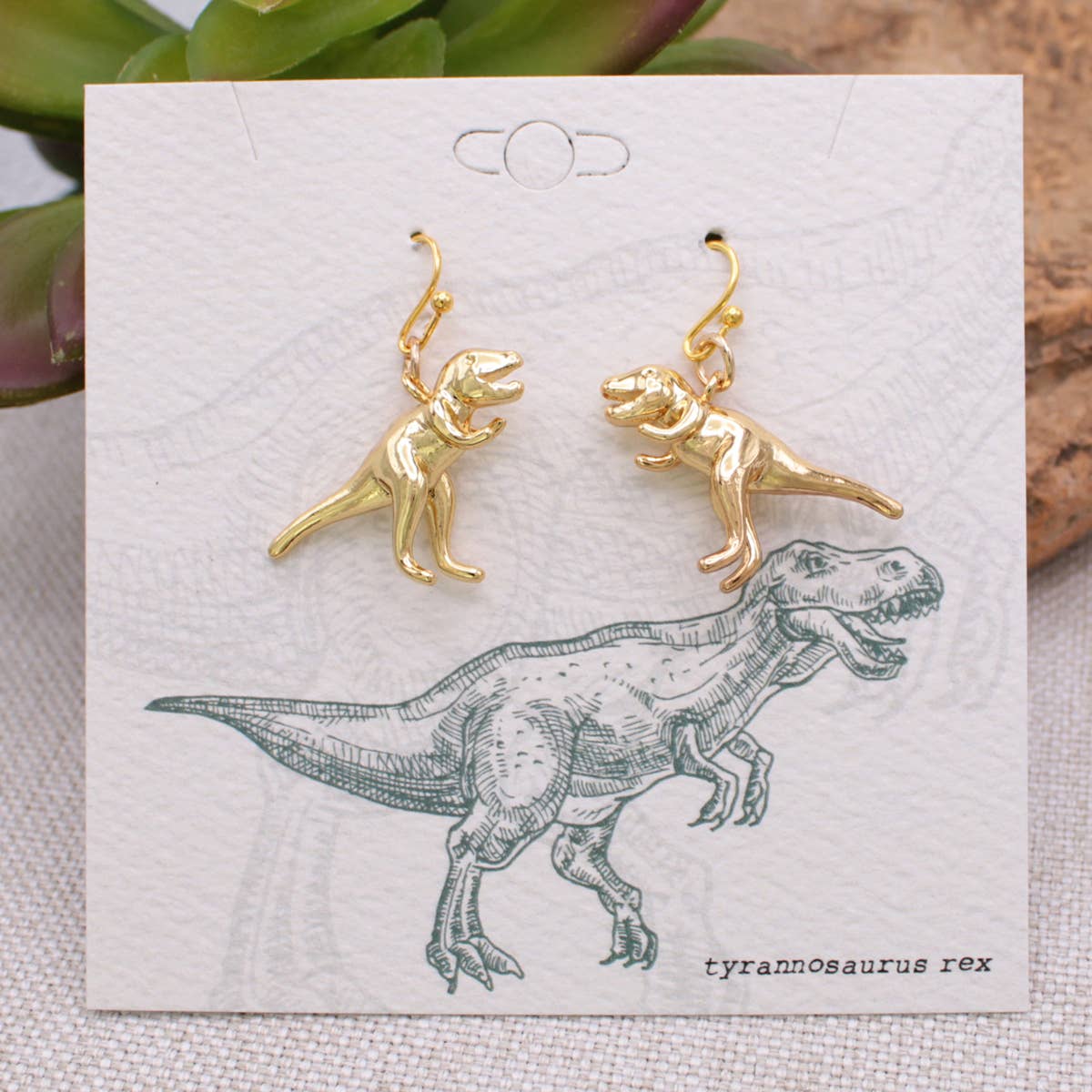 ZAD - Wholesale Dangle Earrings - Prehistoric Times Gold Tyrannosaurus Rex Earrings3