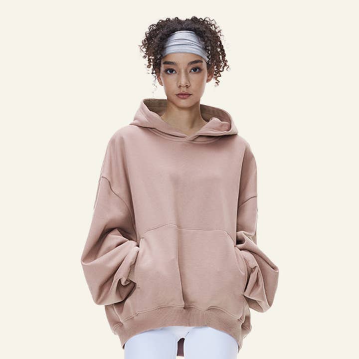 Hoodie Curto com Bainha Curvada de Streetwear Feminino por atacado de particleactive