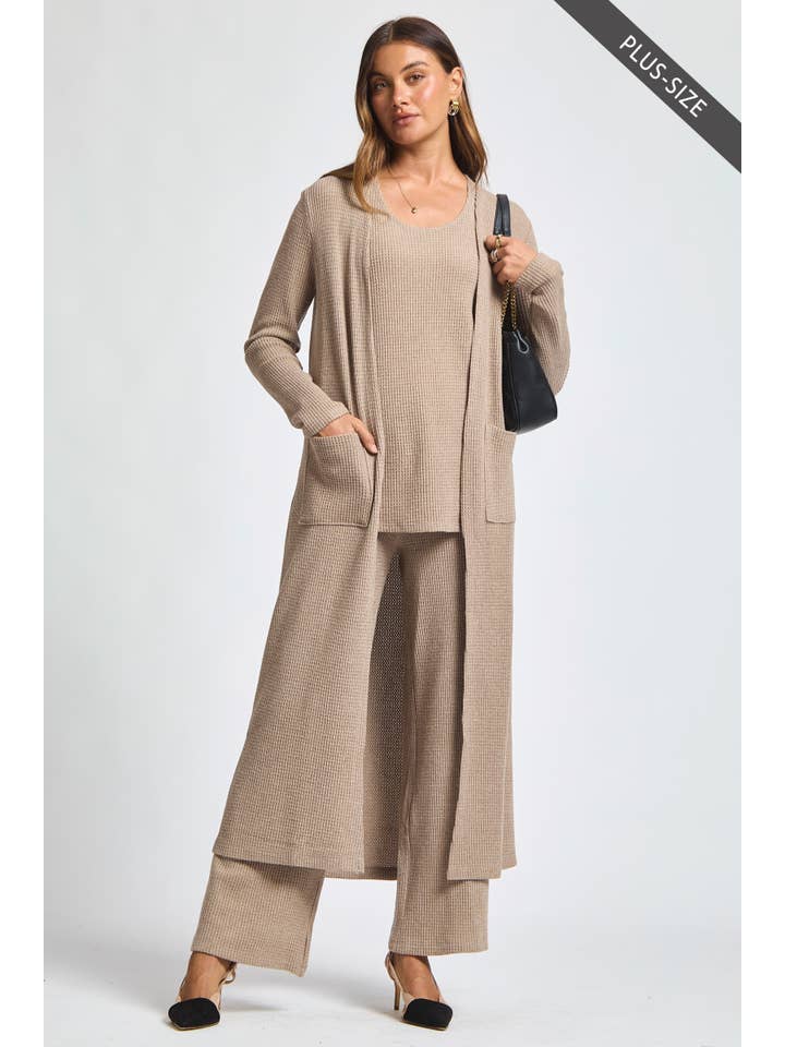 Dear Scarlett - Vente Ensemble de vêtements d'intérieur – femme - Débardeur thermique sans manches grande taille + Cardigan + Pantalon décontracté3