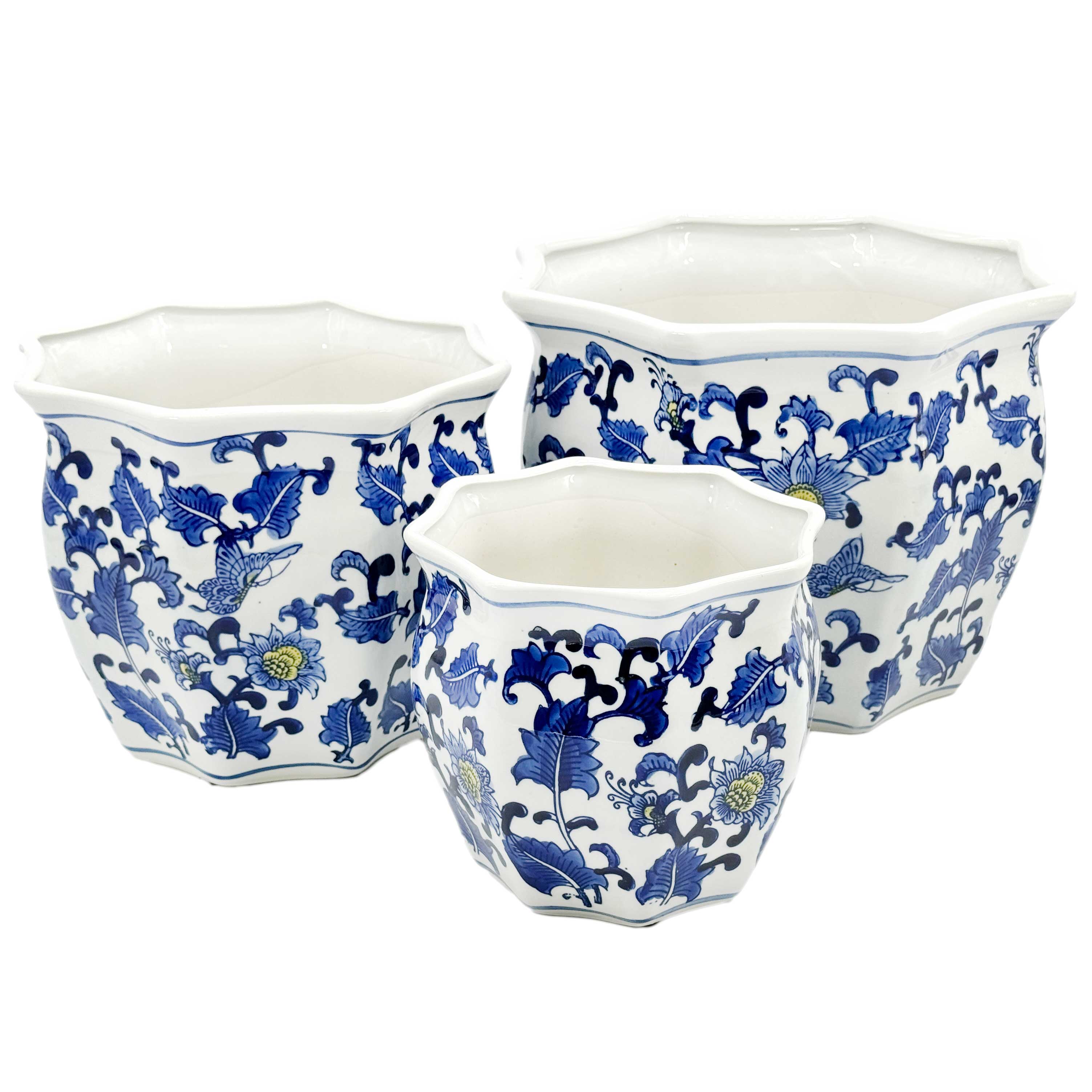 Galt International Company - Vendita all'ingrosso Vasi per piante - Set di 3 vasi per fioriere in ceramica Chinoiserie, 7,5"/10"/13"6