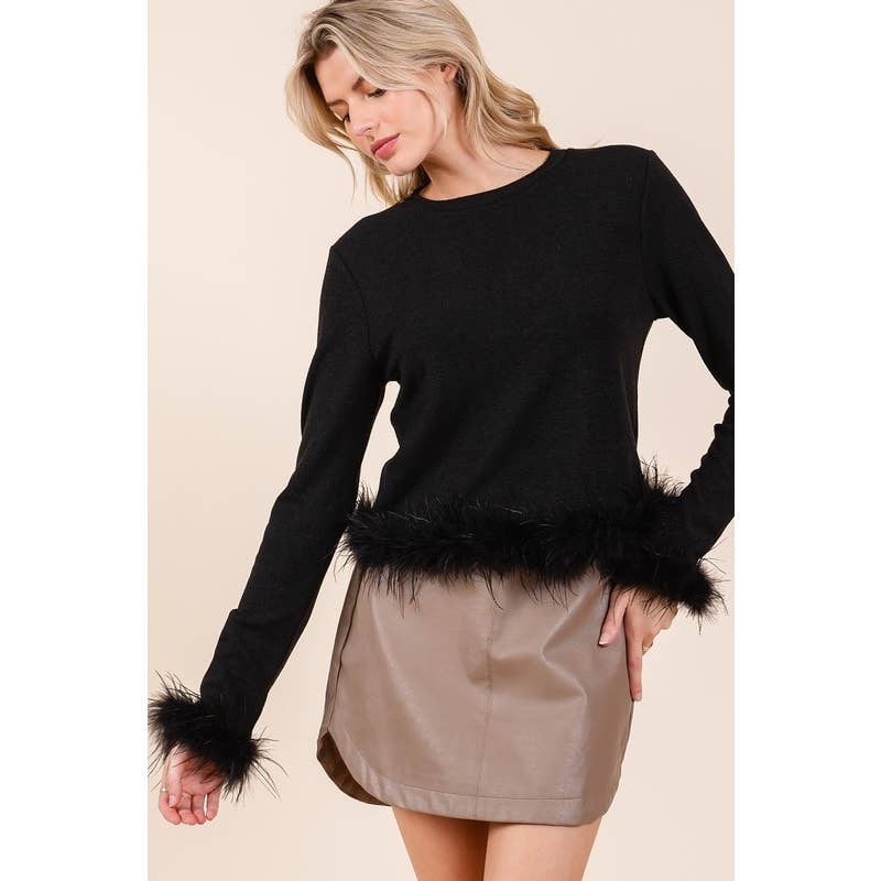 STYLE USA - Vendita all'ingrosso Tunica - Donna - TOP CORTO IN MAGLIA HACCI CON BORDO IN PIUME7