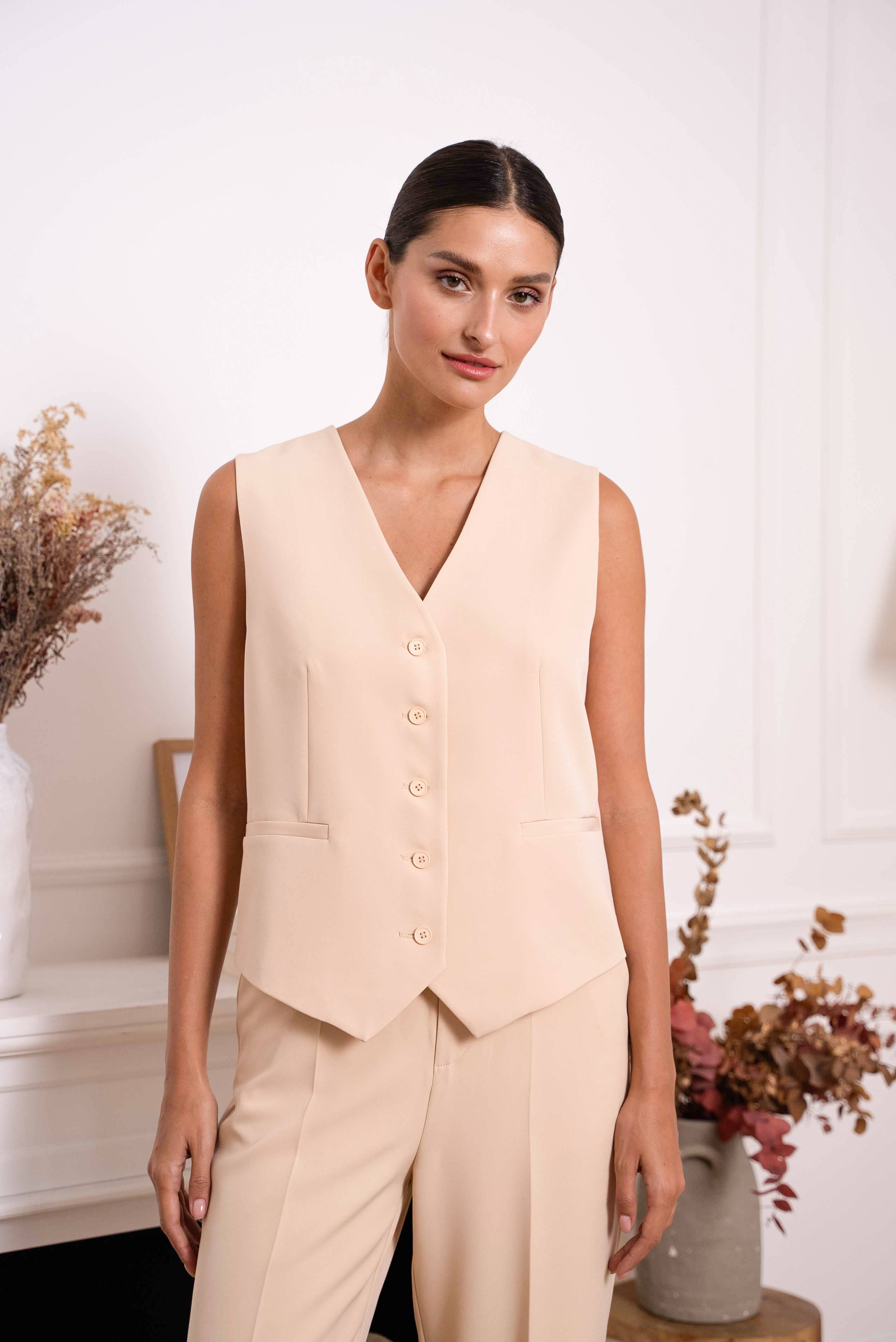 Attentif Paris - Wholesale Suit Vest - Women's - [Timeless] Solid Sleeveless Tailored Vest6