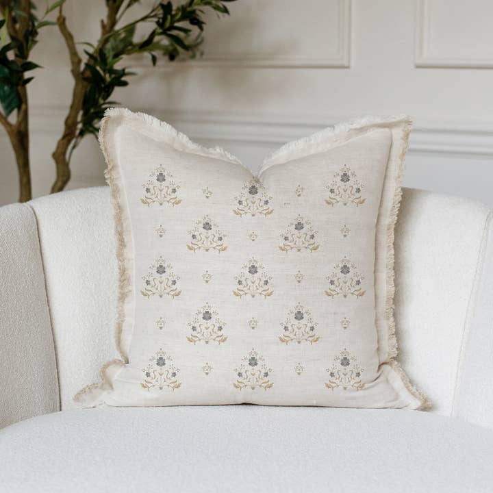 Porter Lane Home - Wholesale Throw Pillow Cover - Hand Block Floral Fringe Pillow Cover | Sutton