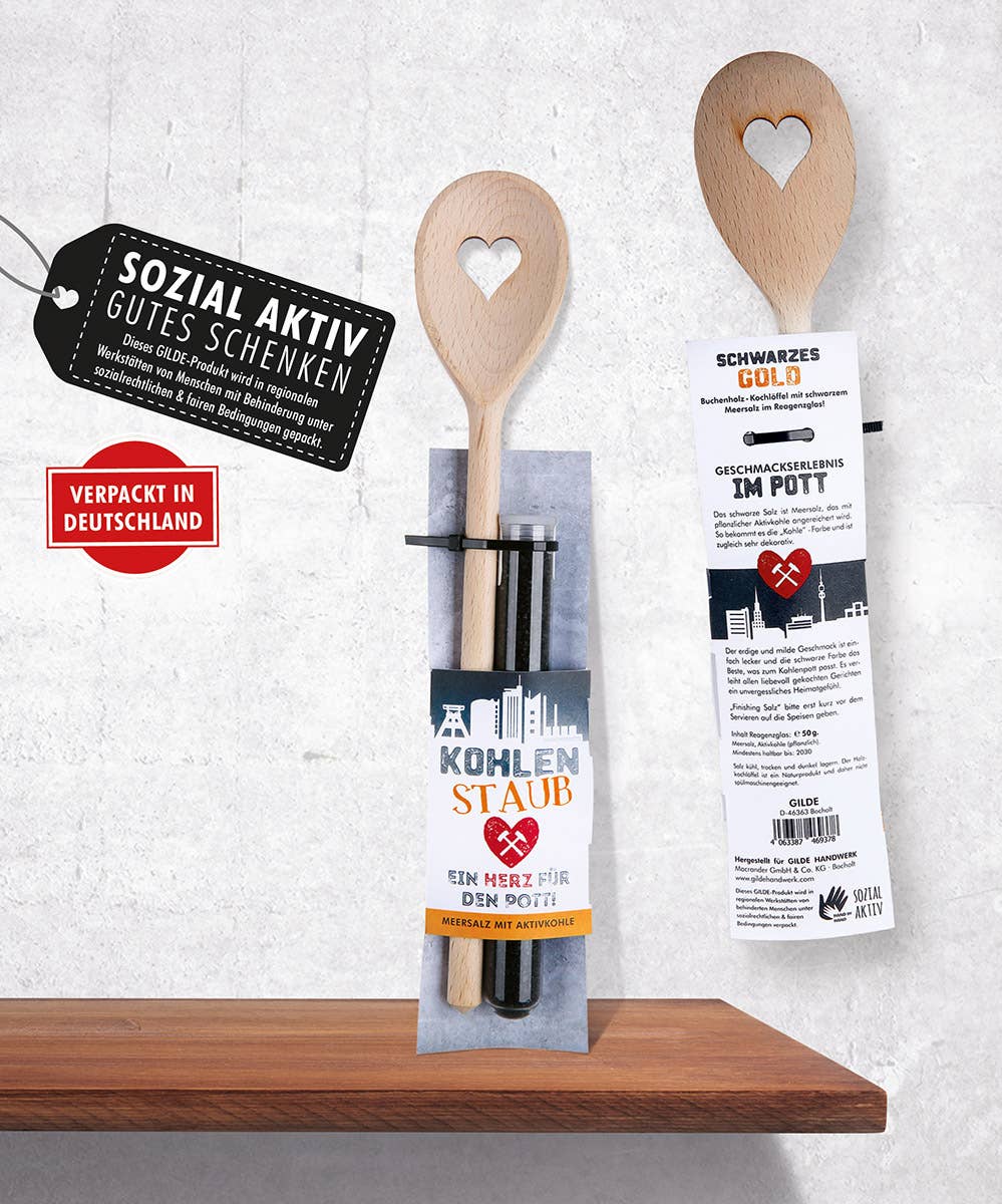 Gilde Handwerk Macrander GmbH & Co. KG – wholesale Kitchen spoon – wooden cooking spoon+black salt VE 61