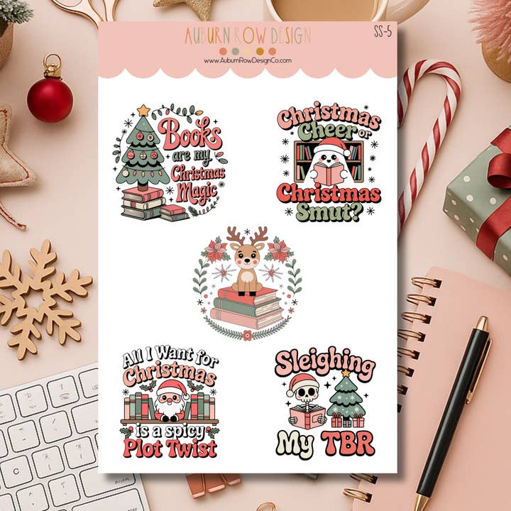Auburn Row Design - Wholesale Sticker - Bookish Christmas Sticker Sheet0