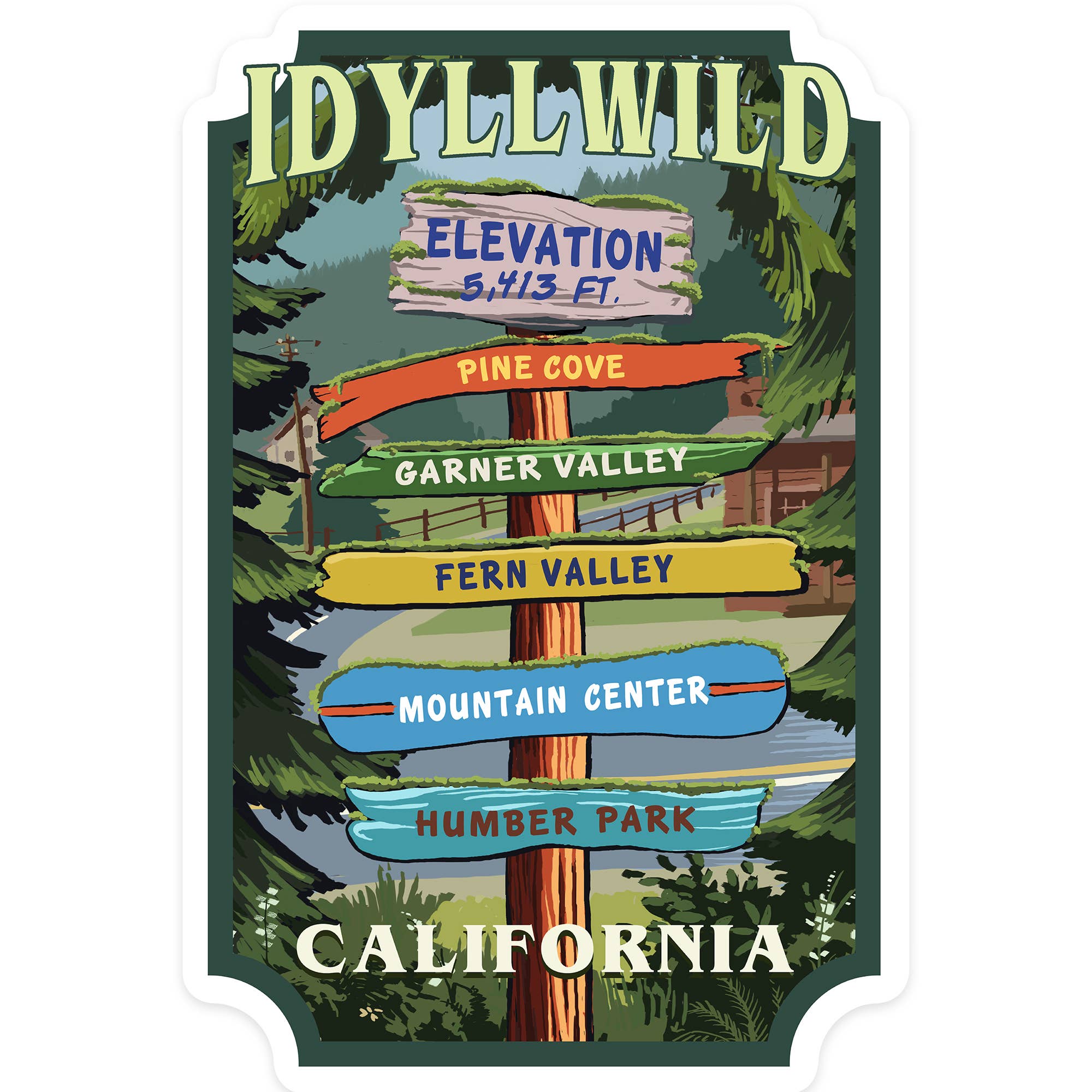 Lantern Press - Wholesale Sticker - STICKER Idyllwild, California, Destination Signpost0