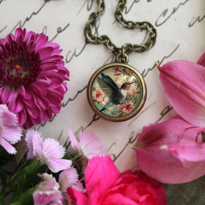 Hummingbird Art Nouveau Simple Reversible Pendant Necklace for wholesale by The Divine Iguana