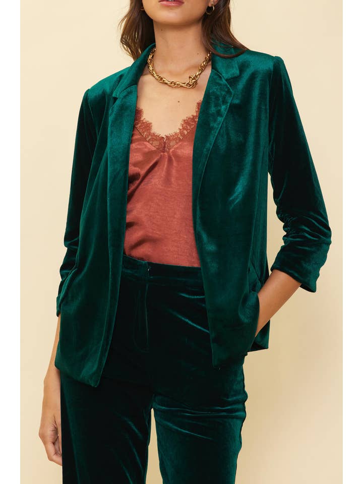 SKIES ARE BLUE - Wholesale Blazer - Women's - Velvet Blazer with Ruched Sleeves5