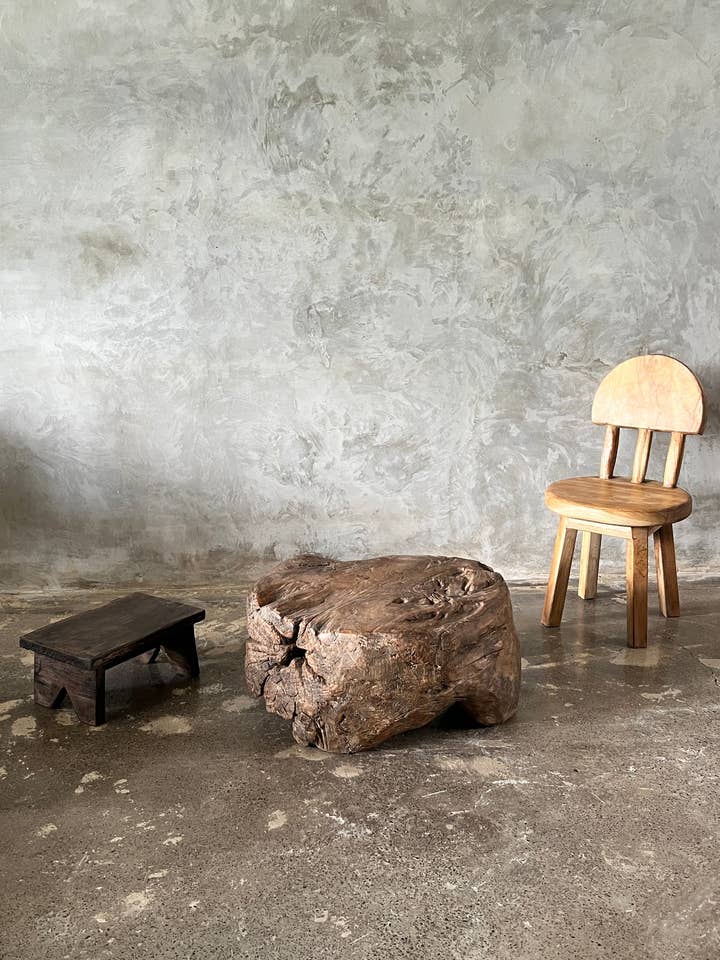 Small child's chair in natural blond teak with a three-bar backrest for wholesale by Office Objets