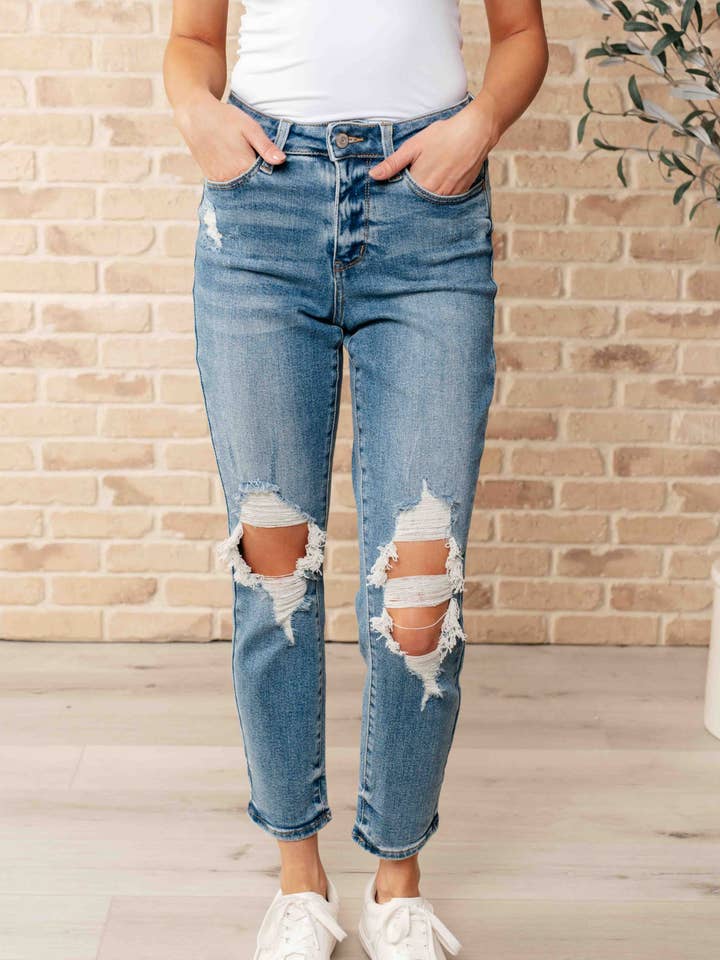 Frankie Långärmade Boyfriend Jeans med hög midja för wholesale av Simple Blessings Boutique