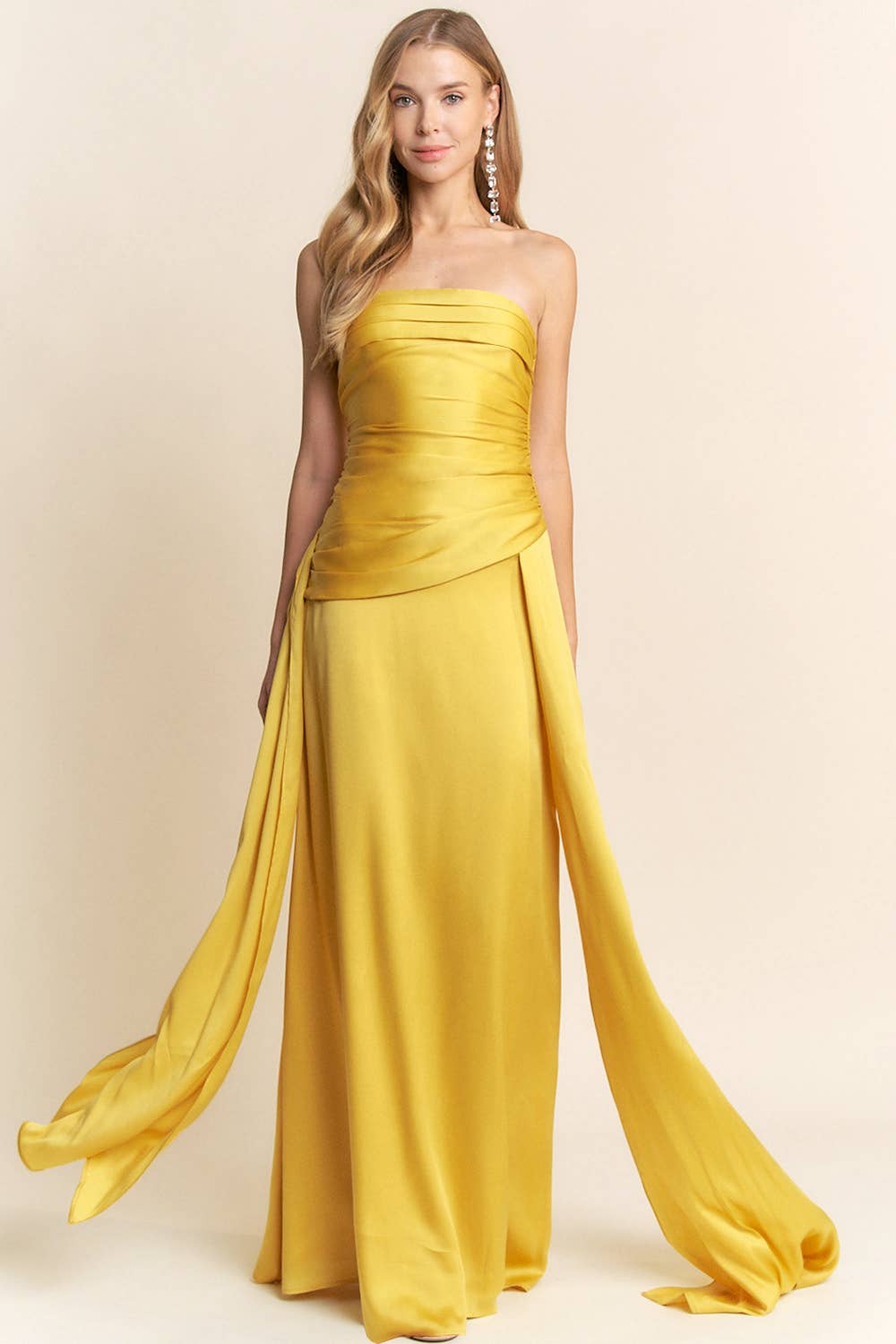 Maniju - Wholesale Dress - Women's - STRAIGHT NECKLINE WITH RUCHING DETAIL MAXI DRESS2